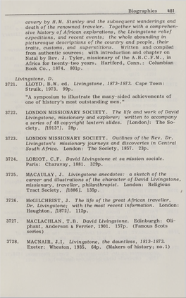 Covery by H.M. Stanley and the Subsequent Wanderings and Death of the Renowned Traveler