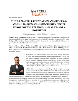 2019 T J Martell Foundation Announces 4Th Annual Martell in Miami Charity