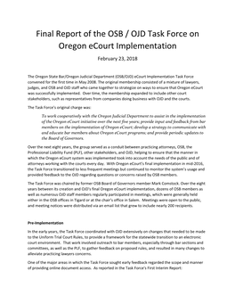 Final Report of the OSB / OJD Task Force on Oregon Ecourt Implementation February 23, 2018