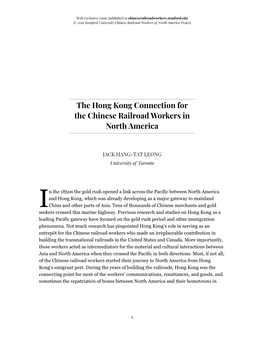 The Hong Kong Connection for the Chinese Railroad Workers in North America