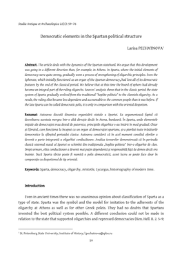 Democratic Elements in the Spartan Political Structure