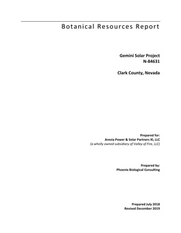 Gemini Solar Project Botanical Resources Report