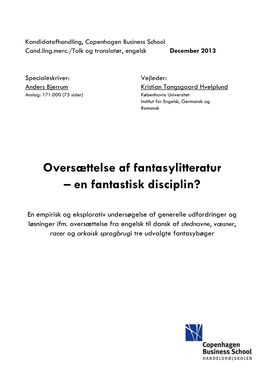 Oversættelse Af Fantasylitteratur – En Fantastisk Disciplin?