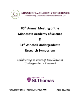 85Th Annual Meeting of the Minnesota Academy of Science & 31St Winchell Undergraduate Research Symposium