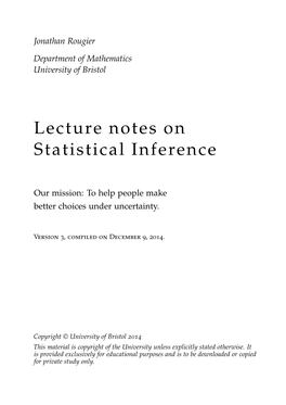 Lecture Notes on Statistical Inference