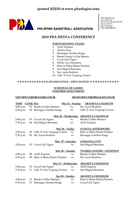 (Posted 3/25/10 at 2010 PBA FIESTA CONFERENCE PHILIPPINE BASKETBALL ASSOCIATION