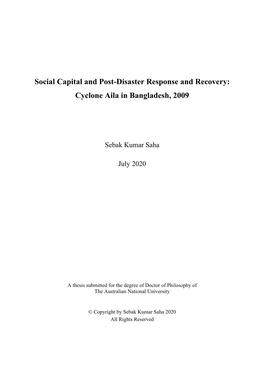 Social Capital and Post-Disaster Response and Recovery: Cyclone Aila in Bangladesh, 2009