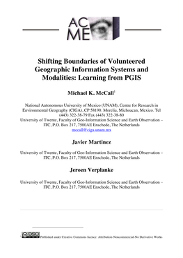 Shifting Boundaries of Volunteered Geographic Information Systems and Modalities: Learning from PGIS