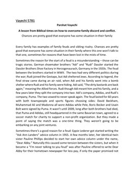 Vayechi 5781 Parshat Vayechi a Lesson from Biblical Times on How to Overcome Family Discord and Conflict