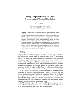 Rating Computer Science Via Chess in Memoriam Daniel Kopec and Hans Berliner