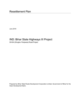 Resettlement Plan IND: Bihar State Highways III Project