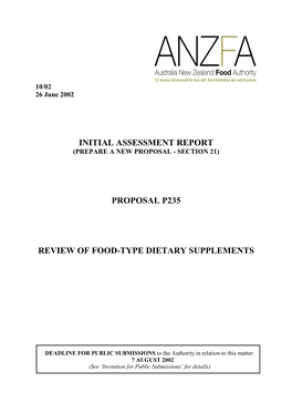 Initial Assessment Report Proposal P235 Review Of