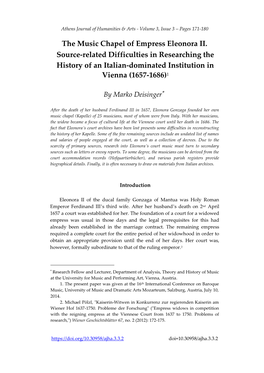 The Music Chapel of Empress Eleonora II. Source-Related Difficulties in Researching the History of an Italian-Dominated Institution in Vienna (1657-1686)1