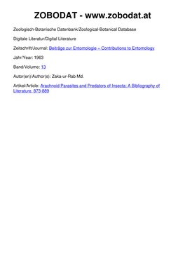 Arachnoid Parasites and Predators of in Secta