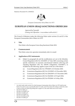 European Union (Iraq Sanctions) Order 2018 Article 1