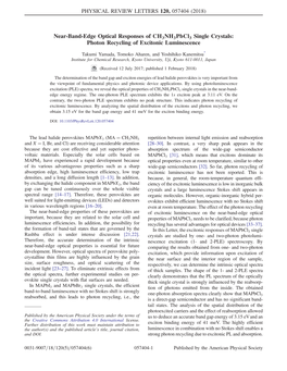 Near-Band-Edge Optical Responses of Ch3nh3pbcl3 Single Crystals: Photon Recycling of Excitonic Luminescence