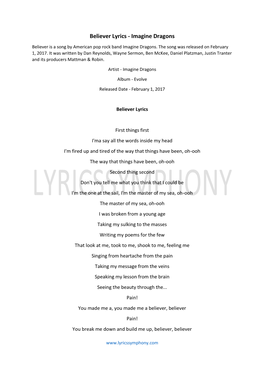 Believer Lyrics - Imagine Dragons