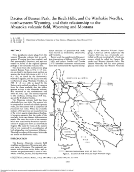 Dacites of Bunsen Peak, the Birch Hills, and the Washakie Needles, Northwestern Wyoming, and Their Relationship to the Absaroka Volcanic Field, Wyoming and Montana