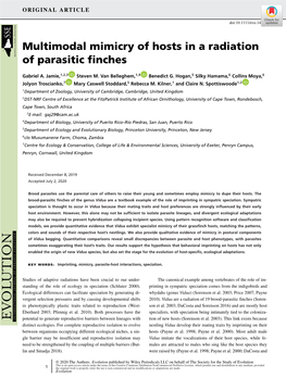 Multimodal Mimicry of Hosts in a Radiation of Parasitic Finches