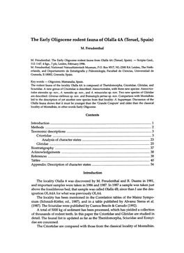 The Early Oligocene Rodent Fauna of Olalla 4A (Teruel, Spain)