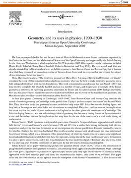 Geometry and Its Uses in Physics, 1900–1930 Four Papers from an Open University Conference, Milton Keynes, September 2002