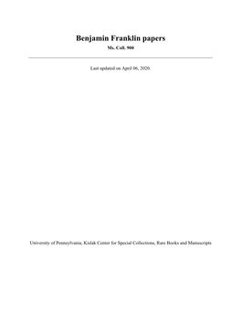 Benjamin Franklin Papers Ms