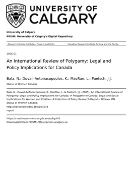 Polygamy in Canada: Legal and Social Implications for Women and Children: a Collection of Policy Research Reports