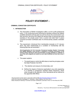 Criminal Conviction Certificate - Policy Statement