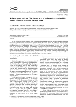 Re-Description and New Distribution Area of an Endemic Anatolian Fish Species, Alburnus Nasreddini Battalgil, 1944