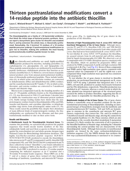 Thirteen Posttranslational Modifications Convert a 14-Residue Peptide Into the Antibiotic Thiocillin