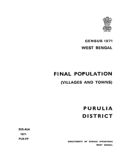 Final Population, (Villages and Towns), Purulia, West Bengal