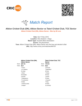 Match Report Albion Cricket Club