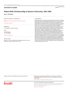 Robert Bell's Professorship at Queen's University, 1864–1868