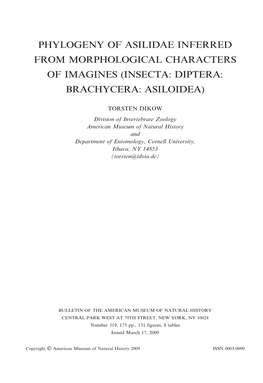 Phylogeny of Asilidae Inferred from Morphological Characters of Imagines (Insecta: Diptera: Brachycera: Asiloidea)