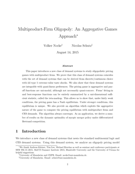 Multiproduct-Firm Oligopoly: an Aggregative Games Approach∗