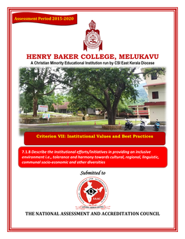 HENRY BAKER COLLEGE, MELUKAVU a Christian Minority Educational Institution Run by CSI East Kerala Diocese