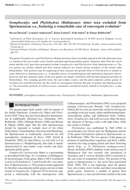 Rubiaceae): Sister Taxa Excluded from Spermacoceae S.S., Featuring a Remarkable Case of Convergent Evolution*