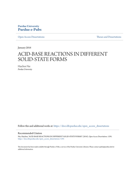 ACID-BASE REACTIONS in DIFFERENT SOLID-STATE FORMS Haichen Nie Purdue University