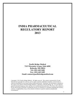 India Pharmaceutical Regulatory Report 2013