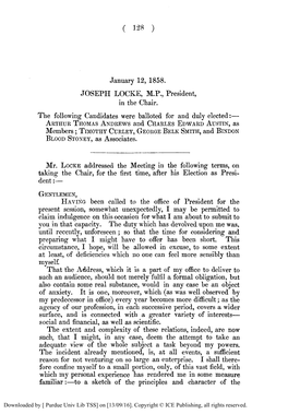 Presidential Address of Joseph Locke, M.P., January