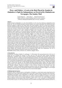 A Look at the Role Played by Zambia in Zimbabwe's Fight for Independence As Perceived by Zimbabwean Newspaper, the Sunday Mail