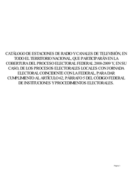 Catálogo De Estaciones De Radio Y Canales De Televisión, En