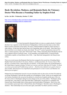 Revolution, Madness, and Benjamin Rush, the Visionary Doctor Who Became a Founding Father by Stephen Fried - 10-17-2018 by Rev