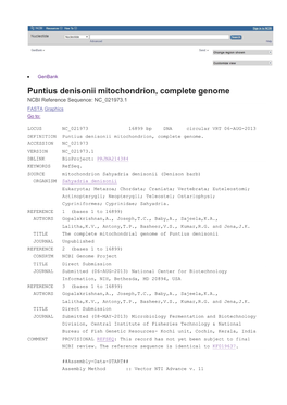 Puntius Denisonii Mitochondrion, Complete Genome NCBI Reference Sequence: NC 021973.1 FASTA Graphics Go To