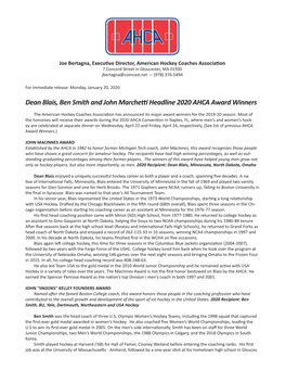 Dean Blais, Ben Smith and John Marchettiheadline 2020 AHCA Award Winners