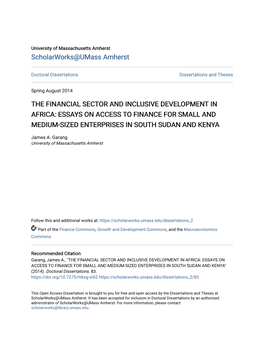 The Financial Sector and Inclusive Development in Africa: Essays on Access to Finance for Small and Medium-Sized Enterprises in South Sudan and Kenya