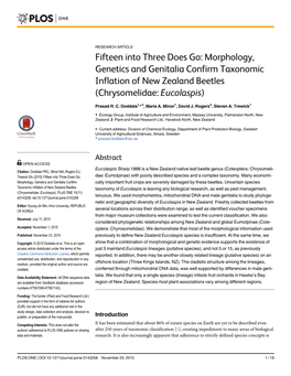 Fifteen Into Three Does Go: Morphology, Genetics and Genitalia Confirm Taxonomic Inflation of New Zealand Beetles (Chrysomelidae: Eucolaspis)