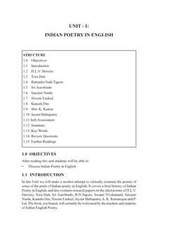 Unit - 1: Indian Poetry in English