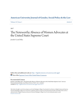 The Noteworthy Absence of Women Advocates at the United States Supreme Court