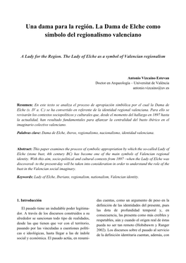 Una Dama Para La Región. La Dama De Elche Como Símbolo Del Regionalismo Valenciano